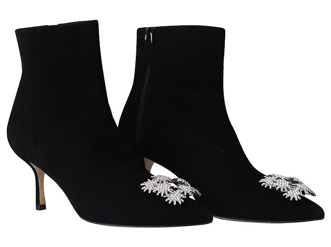Stuart Weitzman Botines Kera con hebilla de cristal en ante negro - vista 3