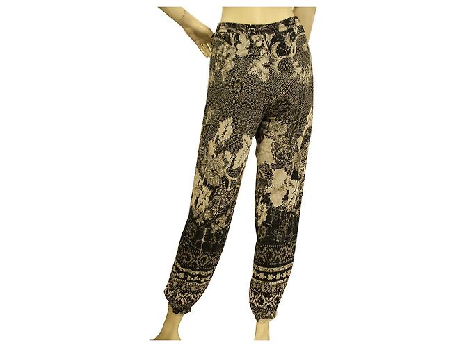 Fuzzi Pantalón de verano negro y beige floral cintura y puños elásticos talla S Gris antracita - vista 2