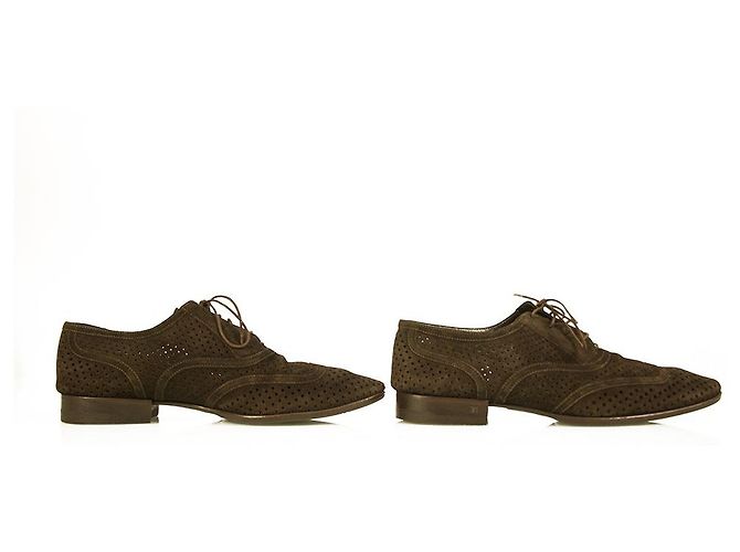 Louis Vuitton LV Scarpe stringate Oxford traforate in pelle scamosciata marrone da uomo 7 - vista 4