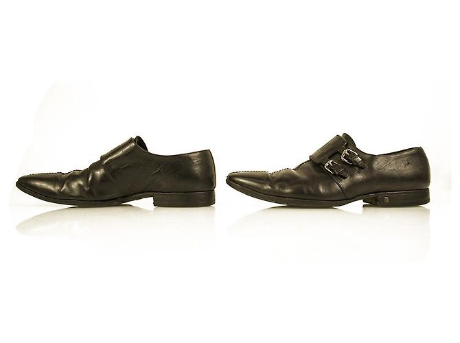 Scarpe Monk con fibbia foderate in pelle nera Damier Louis Vuitton LV da uomo taglia 7.5 Nero - vista 3