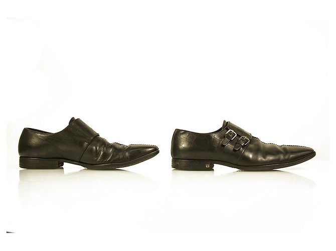 Scarpe Monk con fibbia foderate in pelle nera Damier Louis Vuitton LV da uomo taglia 7.5 Nero - vista 4