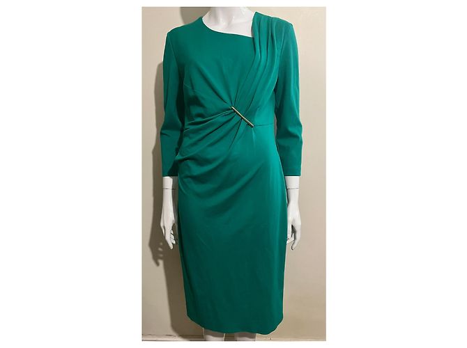 Escada malachitgrünes drapiertes Kleid mit goldenem Verschluss - Ansicht 2