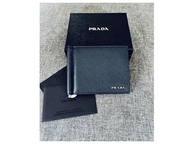 Prada Clip Wallet Saffiano Leather Navy Blue - view 2