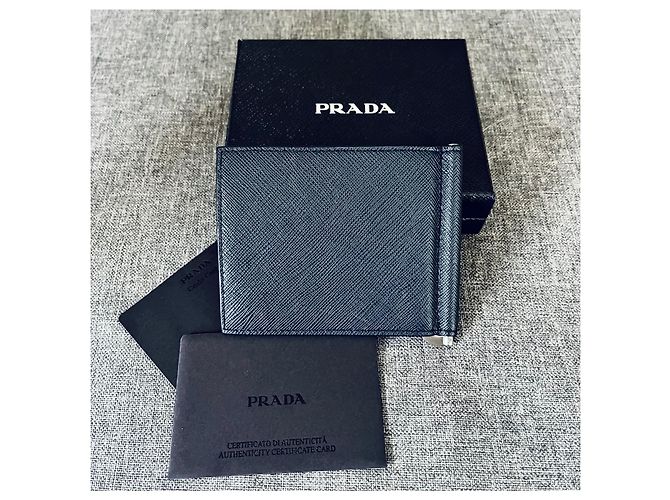 Prada Clip Wallet Saffiano Leather Navy Blue - view 3