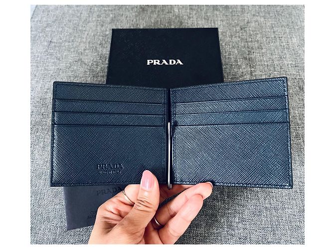 Prada Clip Wallet Saffiano Leather Navy Blue - view 4