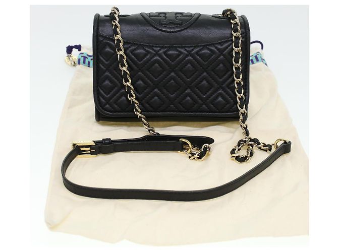 TORY BURCH Borsa a tracolla con catena in pelle nera Auth am4322 Nero - vista 12