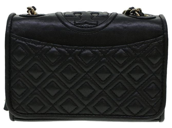 TORY BURCH Borsa a tracolla con catena in pelle nera Auth am4322 Nero - vista 13
