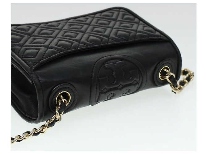 TORY BURCH Borsa a tracolla con catena in pelle nera Auth am4322 Nero - vista 6