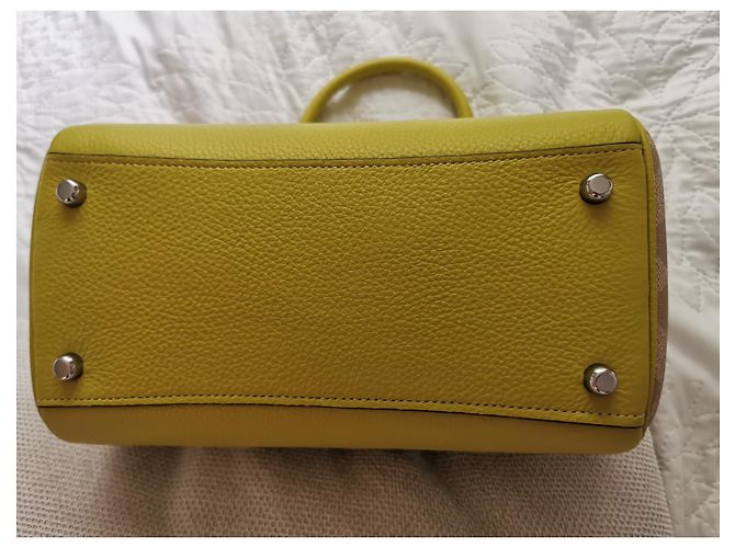 Coach Handtasche aus Canvas und genarbtem Leder Khaki Beige Grün Gelb Silber Hardware - Ansicht 10