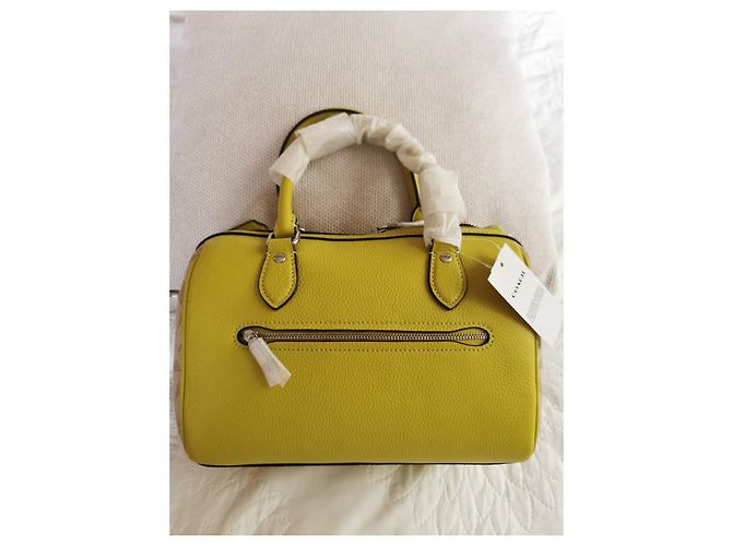 Coach Handtasche aus Canvas und genarbtem Leder Khaki Beige Grün Gelb Silber Hardware - Ansicht 11