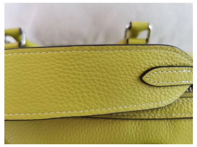 Coach Handtasche aus Canvas und genarbtem Leder Khaki Beige Grün Gelb Silber Hardware - Ansicht 14