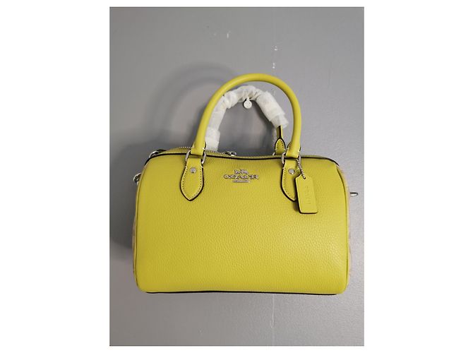 Coach Handtasche aus Canvas und genarbtem Leder Khaki Beige Grün Gelb Silber Hardware - Ansicht 16