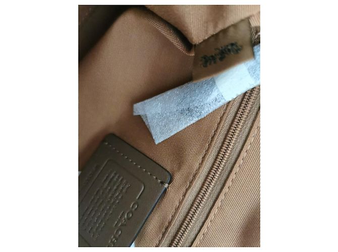 Coach Handtasche aus Canvas und genarbtem Leder Khaki Beige Grün Gelb Silber Hardware - Ansicht 17