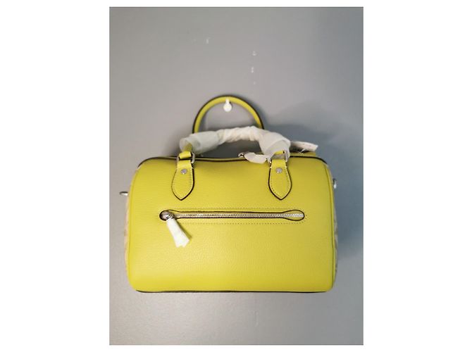 Coach Handtasche aus Canvas und genarbtem Leder Khaki Beige Grün Gelb Silber Hardware - Ansicht 2