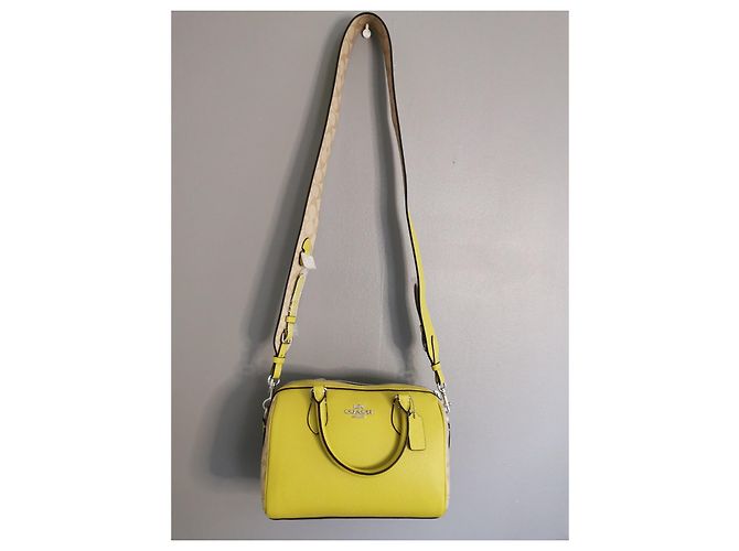Coach Handtasche aus Canvas und genarbtem Leder Khaki Beige Grün Gelb Silber Hardware - Ansicht 3