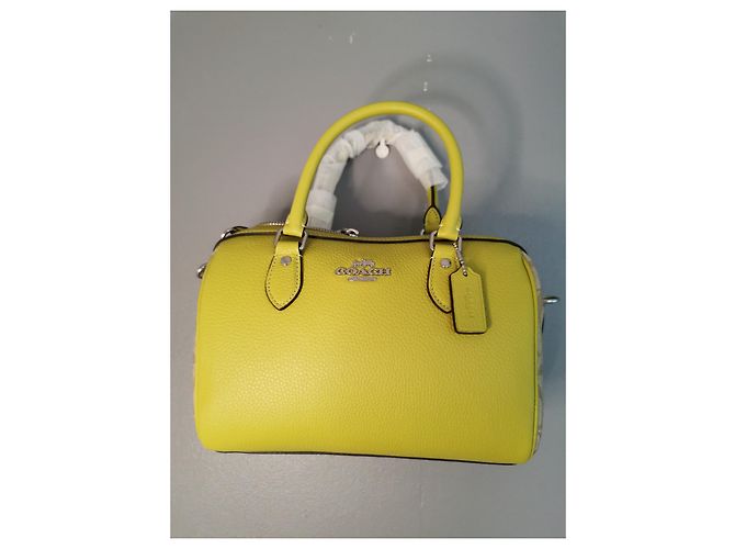 Coach Handtasche aus Canvas und genarbtem Leder Khaki Beige Grün Gelb Silber Hardware - Ansicht 5