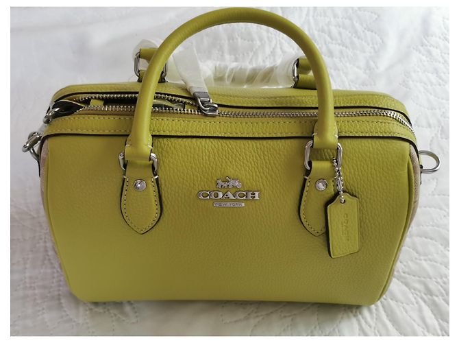 Coach Handtasche aus Canvas und genarbtem Leder Khaki Beige Grün Gelb Silber Hardware - Ansicht 6
