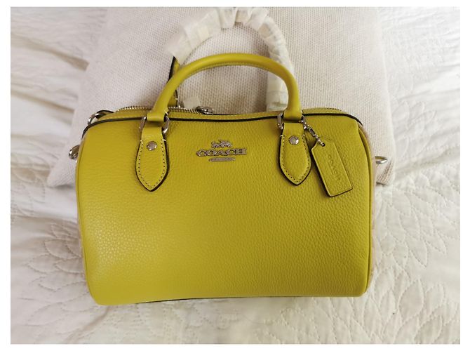 Coach Handtasche aus Canvas und genarbtem Leder Khaki Beige Grün Gelb Silber Hardware - Ansicht 7