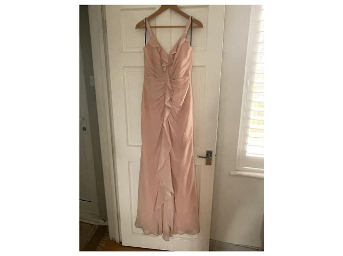 Vera Wang Vestido de baile drapeado e com babados em chiffon na cor Blush Rosa - vista 10