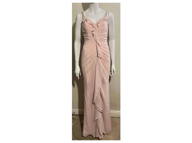 Vera Wang Vestido de baile drapeado e com babados em chiffon na cor Blush Rosa - vista 2