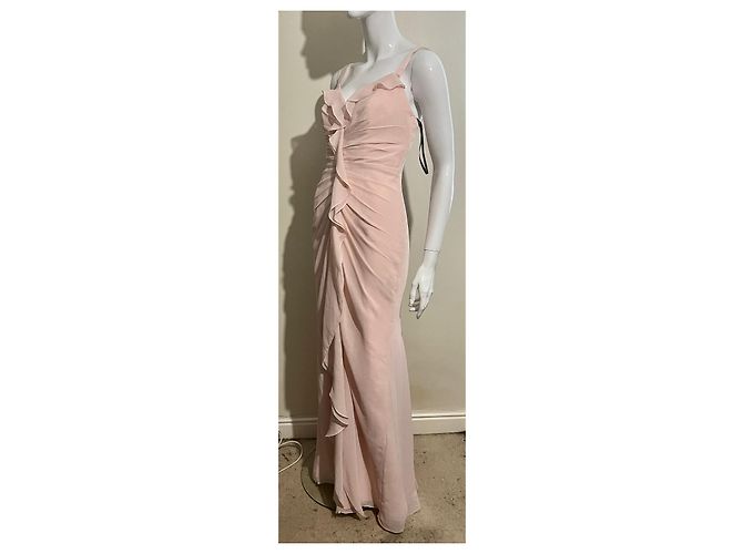 Vera Wang Vestido de baile drapeado e com babados em chiffon na cor Blush Rosa - vista 3