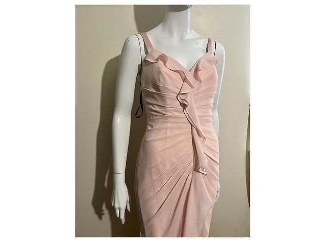 Vera Wang Vestido de baile drapeado e com babados em chiffon na cor Blush Rosa - vista 5