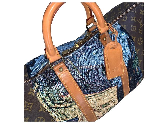 Abbesses Louis Vuitton Keepall 50 Van Gogh "Terasse du Café le soir" - Custom Unique Marrone - vista 11