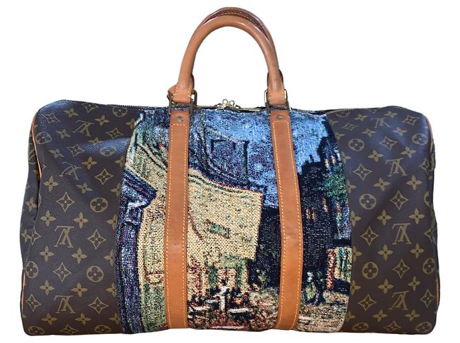 Abbesses Louis Vuitton Keepall 50 Van Gogh "Terasse du Café le soir" - Custom Unique Marrone - vista 2