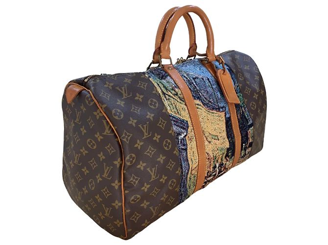 Abbesses Louis Vuitton Keepall 50 Van Gogh "Terasse du Café le soir" - Custom Unique Marrone - vista 3