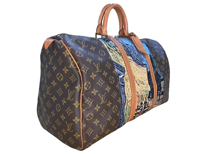 Abbesses Louis Vuitton Keepall 50 Van Gogh "Terasse du Café le soir" - Custom Unique Marrone - vista 4