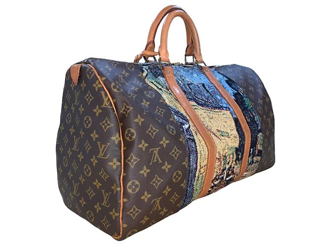 Abbesses Louis Vuitton Keepall 50 Van Gogh "Terasse du Café le soir" - Custom Unique Marrone - vista 5