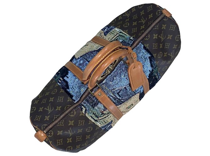Abbesses Louis Vuitton Keepall 50 Van Gogh "Terasse du Café le soir" - Custom Unique Marrone - vista 6
