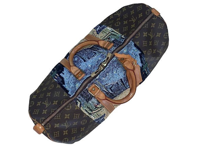 Abbesses Louis Vuitton Keepall 50 Van Gogh "Terasse du Café le soir" - Custom Unique Marrone - vista 7