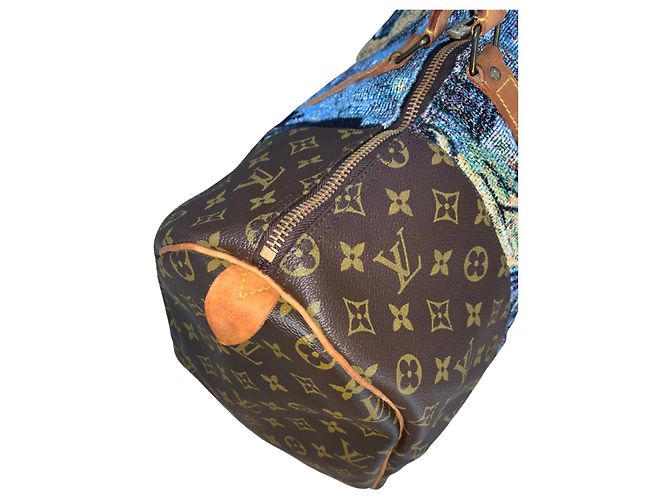 Abbesses Louis Vuitton Keepall 50 Van Gogh "Terasse du Café le soir" - Custom Unique Marrone - vista 9