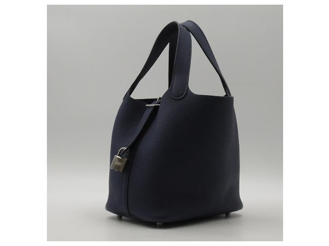 Picotin Bolsa Hermès de couro azul marinho 18 - vista 2