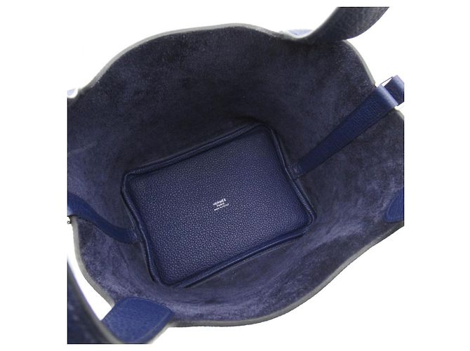 Picotin Bolsa Hermès de couro azul marinho 18 - vista 3