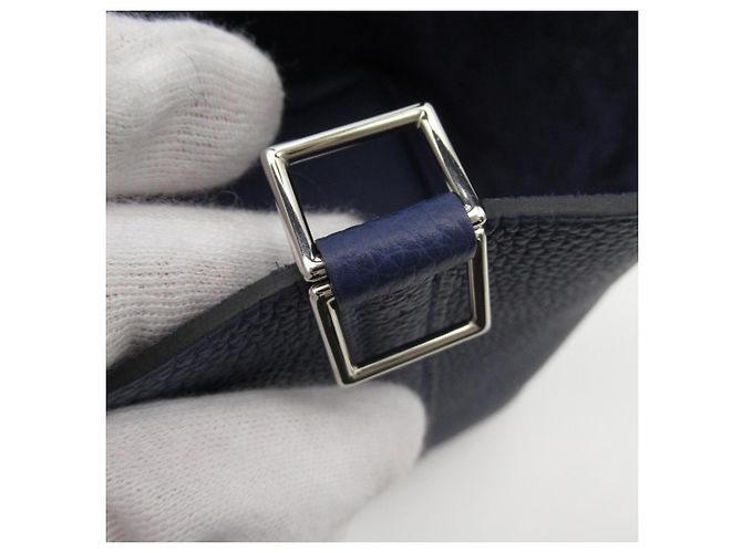 Picotin Bolsa Hermès de couro azul marinho 18 - vista 5