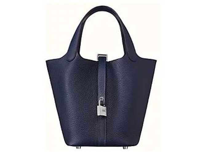 Picotin Bolsa Hermès de couro azul marinho 18 - vista 6