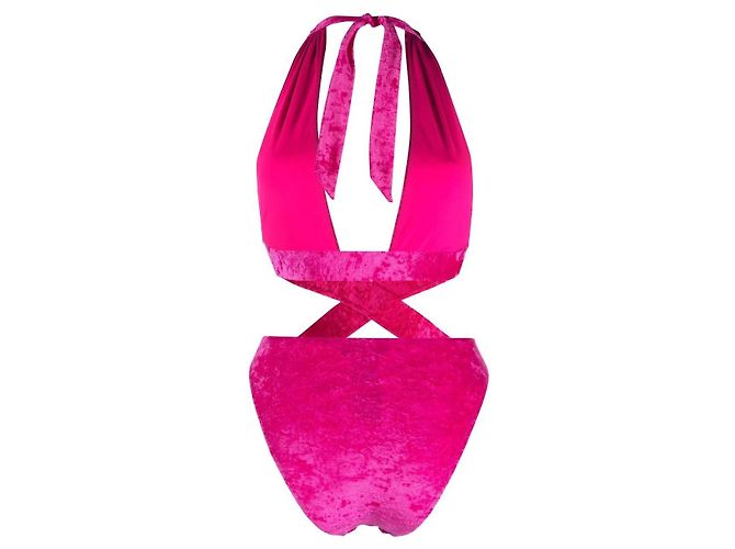 Versace Einteiliger Badeanzug aus Velours mit Ausschnitten Fuchsia Fuschia - Ansicht 2