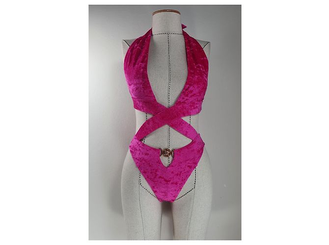 Versace Einteiliger Badeanzug aus Velours mit Ausschnitten Fuchsia Fuschia - Ansicht 4