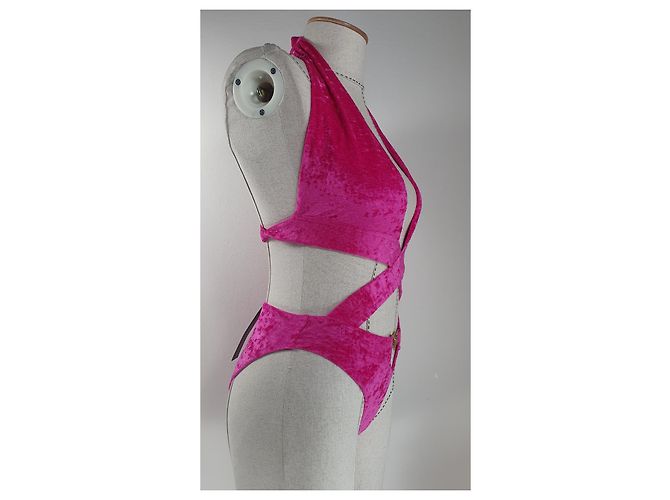 Versace Einteiliger Badeanzug aus Velours mit Ausschnitten Fuchsia Fuschia - Ansicht 6