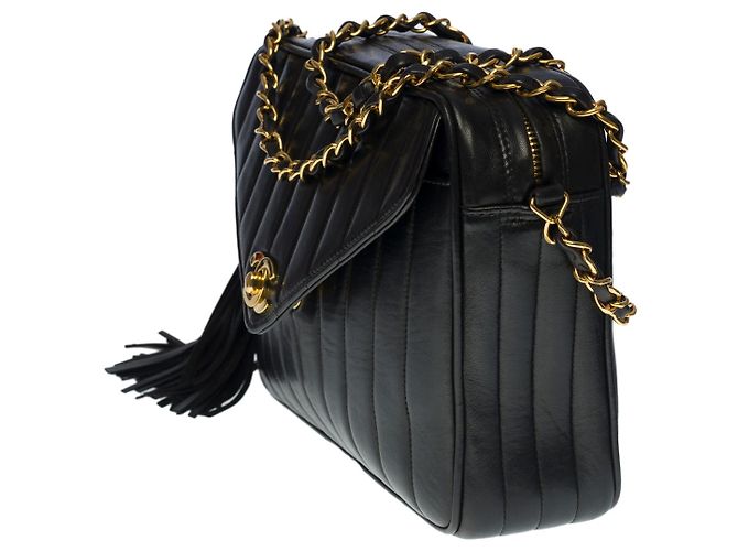 CHANEL camera shoulder bag in black leather - 100544 - view 3