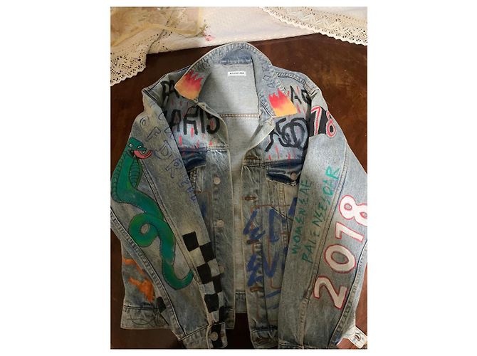 Giacca Balenciaga Graffiti in Denim - vista 7