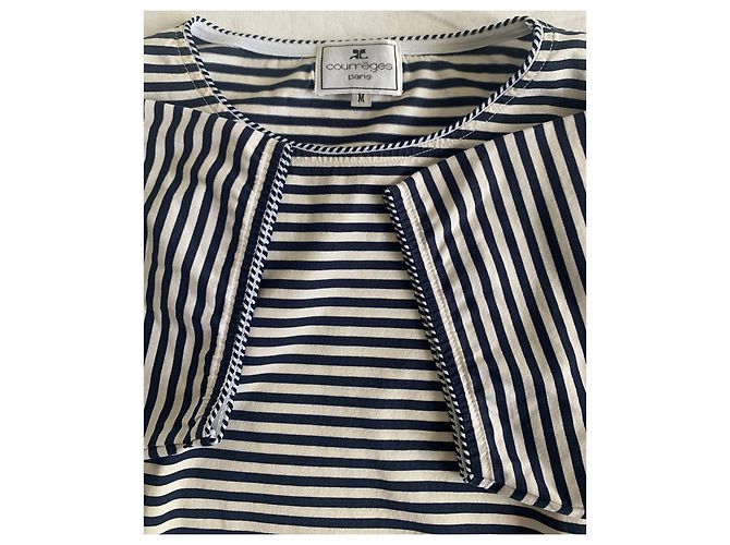 T-shirt a righe in cotone Courreges Bianca e Blu Bianco Blu navy - vista 10