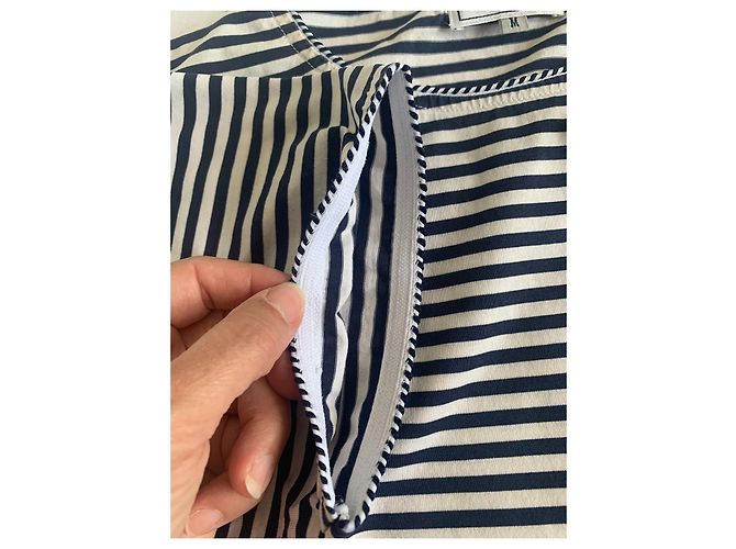 T-shirt a righe in cotone Courreges Bianca e Blu Bianco Blu navy - vista 11
