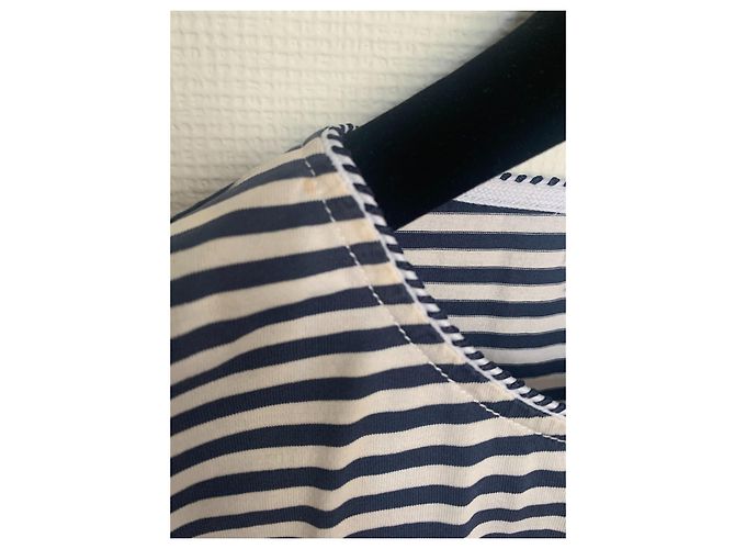 T-shirt a righe in cotone Courreges Bianca e Blu Bianco Blu navy - vista 12