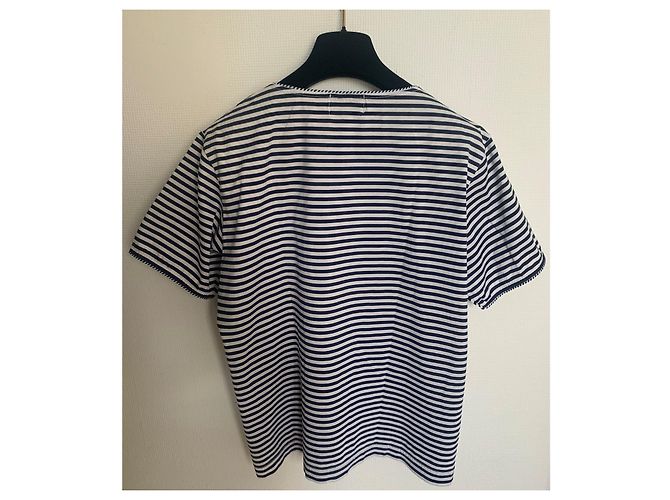 T-shirt a righe in cotone Courreges Bianca e Blu Bianco Blu navy - vista 13