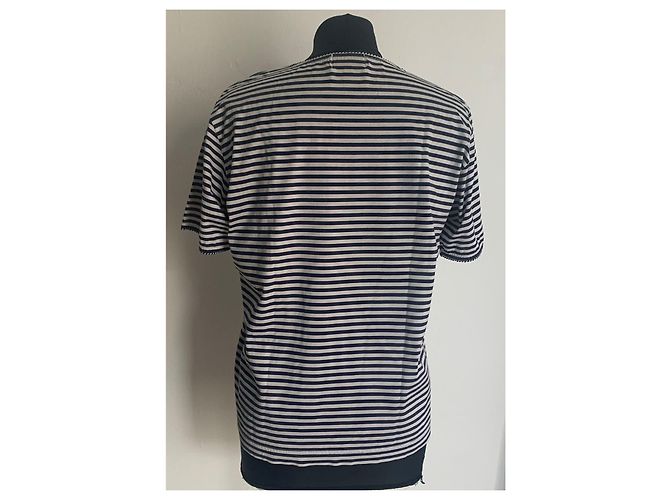 T-shirt a righe in cotone Courreges Bianca e Blu Bianco Blu navy - vista 2