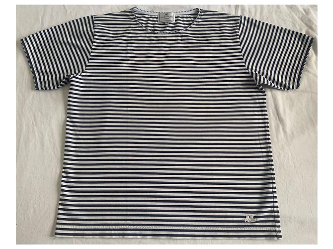 T-shirt a righe in cotone Courreges Bianca e Blu Bianco Blu navy - vista 3
