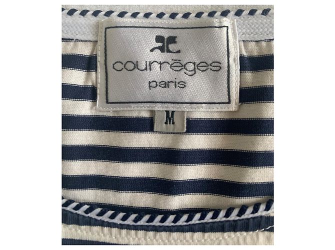 T-shirt a righe in cotone Courreges Bianca e Blu Bianco Blu navy - vista 5
